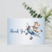 Schattige Baby Beer Pilot Blue Airplane Mooi Bedankkaart (Staand voorkant)