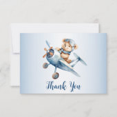 Schattige Baby Beer Pilot Blue Airplane Mooi Bedankkaart (Voorkant)