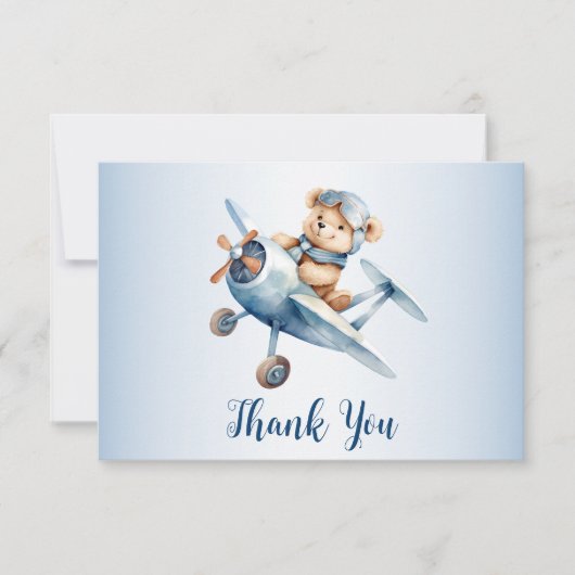 Schattige Baby Beer Pilot Blue Airplane Mooi Bedankkaart (Voorkant)