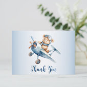 Schattige Baby Beer Pilot Blue Airplane Mooi Bedankkaart (Staand voorkant)