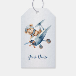 Schattige Baby Beer Pilot Blue Airplane Mooi Cadeaulabel