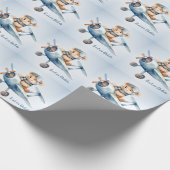 Schattige Baby Beer Pilot Blue Airplane Mooi Cadeaupapier (Hoek)