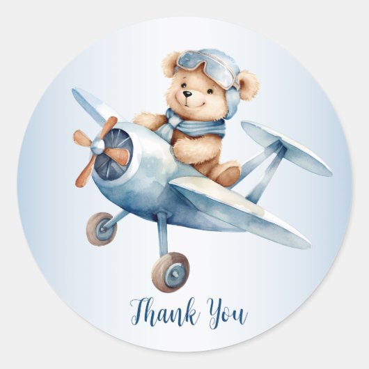 Schattige Baby Beer Pilot Blue Airplane Mooi Ronde Sticker (Voorkant)