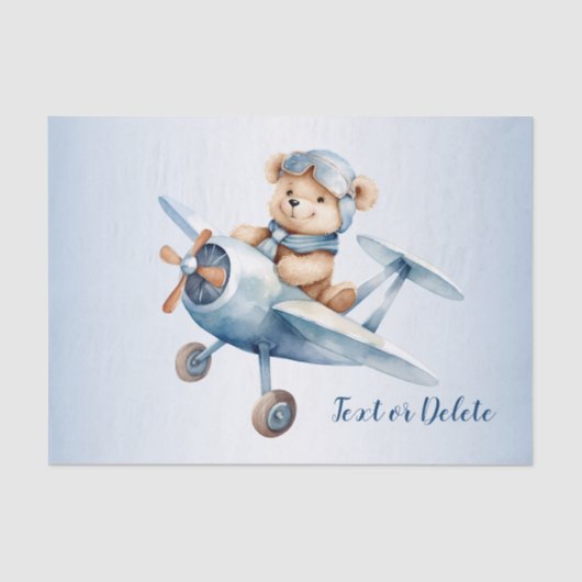 Schattige Baby Beer Pilot Blue Airplane Mooi Tissuepapier (Voorkant)