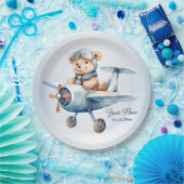 Schattige Baby Beer Pilot Blue Airplane Papieren Bordje (Feest)