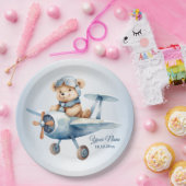 Schattige Baby Beer Pilot Blue Airplane Papieren Bordje (Feest)