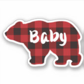 Schattige Baby Beer - rood en zwart plaid Sticker (Voorkant)