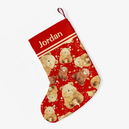 Schattige Baby Beer Rood Naam toevoegen Kleine Kerstsok (Achterkant (Hangend))