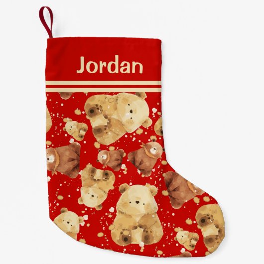 Schattige Baby Beer Rood Naam toevoegen Kleine Kerstsok (Voorkant)