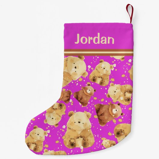 Schattige Baby Beer Roze Naam toevoegen Kleine Kerstsok (Achterkant)