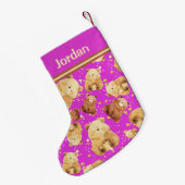 Schattige Baby Beer Roze Naam toevoegen Kleine Kerstsok (Achterkant (Hangend))