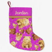 Schattige Baby Beer Roze Naam toevoegen Kleine Kerstsok (Voorkant)