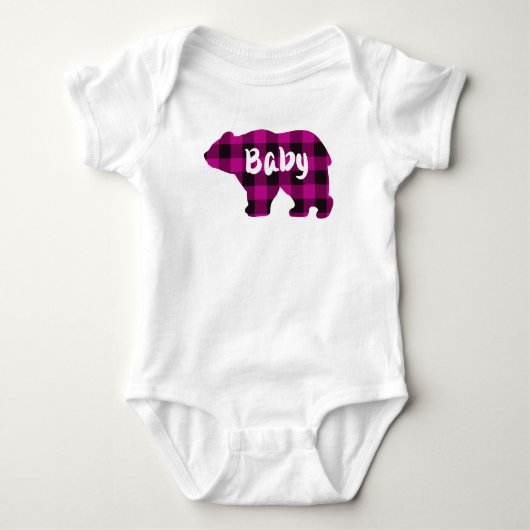 Schattige baby beer roze zwart plaid patroon romper (Voorkant)