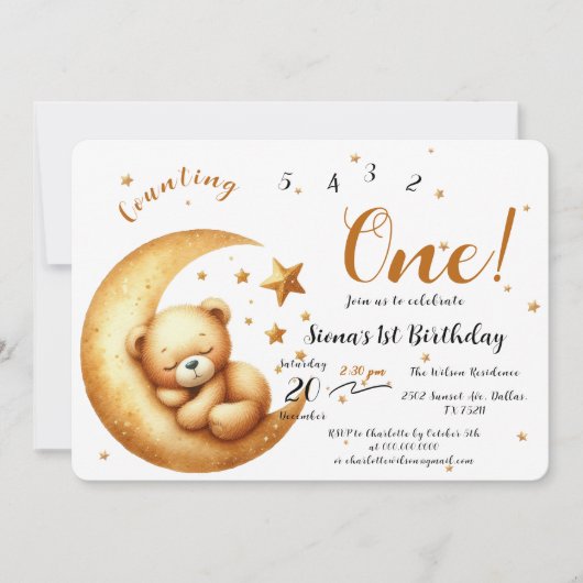 Schattige Baby Beer slaapt op de eerste verjaardag Kaart (Voorkant)