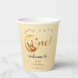 Schattige Baby Beer slaapt op de eerste verjaardag Papieren Bekers