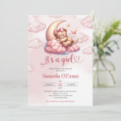 Schattige baby beer slapen over de maan Baby showe Kaart (Staand voorkant)