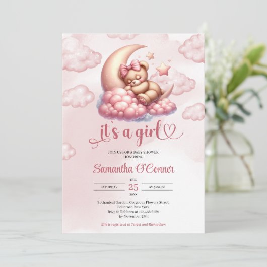 Schattige baby beer slapen over de maan Baby showe Kaart (Staand voorkant)