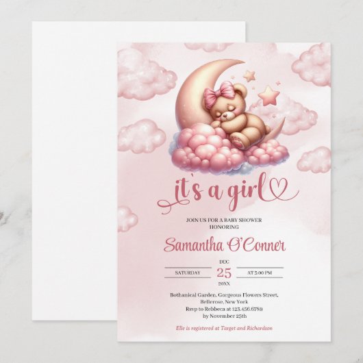 Schattige baby beer slapen over de maan Baby showe Kaart (Voorkant / Achterkant)