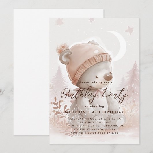 Schattige Baby Beer Verjaardagsfeest Kaart (Voorkant / Achterkant)