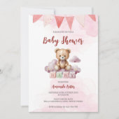 Schattige Baby Beer Waterverf Baby shower Uitnodig Kaart (Voorkant)