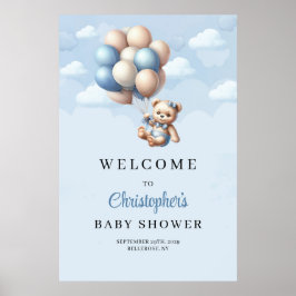 Schattige baby beren ballonnen Jongen Baby shower  Poster