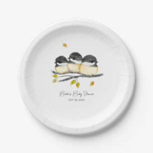 Schattige Baby Bird Chickadees Baby shower Papieren Bordje