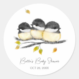 Schattige Baby Bird Chickadees Baby shower Ronde Sticker