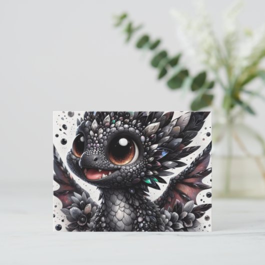 Schattige Baby Black Dragon Briefkaart (Staand voorkant)