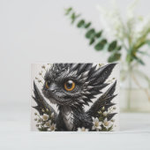 Schattige Baby Black Dragon White Flowers Briefkaart (Staand voorkant)