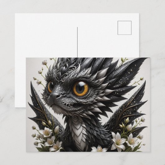 Schattige Baby Black Dragon White Flowers Briefkaart (Voorkant / Achterkant)