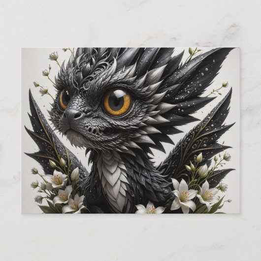 Schattige Baby Black Dragon White Flowers Briefkaart (Voorkant)