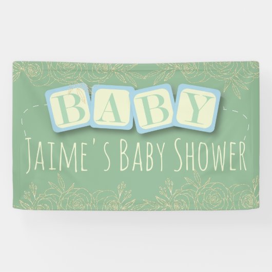 Schattige Baby Blocks Jongen Baby shower Spandoek (Horizontaal)