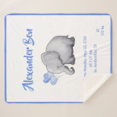 Schattige Baby Blue Birth Stats Nursery Elephant Sherpa Deken (Voorkant (horizontaal))
