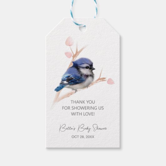 Schattige Baby Blue Jay Baby shower Cadeaulabel (Voorkant)