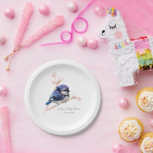 Schattige Baby Blue Jay Baby shower Papieren Bordje (Feest)
