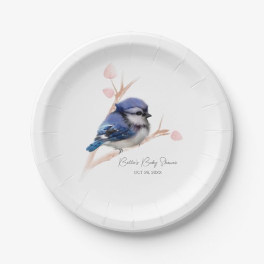 Schattige Baby Blue Jay Baby shower Papieren Bordje (Voorkant)