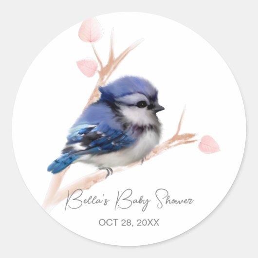Schattige Baby Blue Jay Baby shower Ronde Sticker (Voorkant)