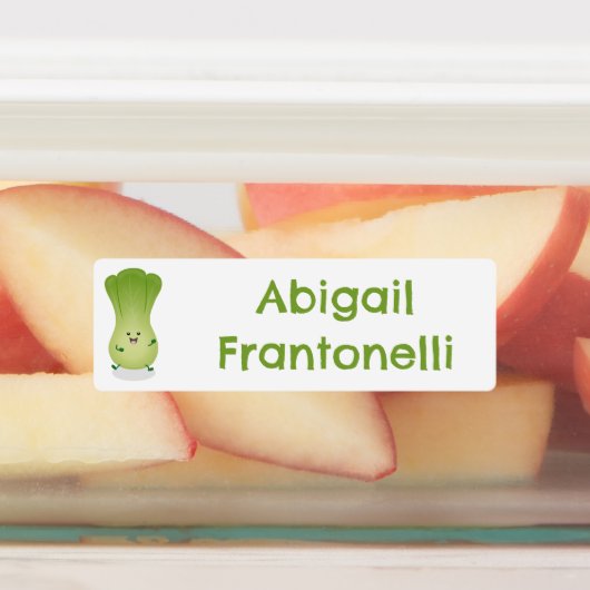 Schattige baby bok choy cartoon persoonlijke groen labels (Aangebracht)