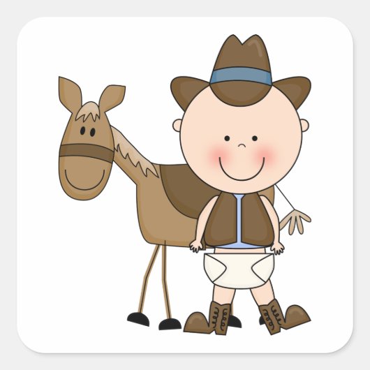 Schattige Baby Boy & Horse Pony Custom Western Vierkante Sticker (Voorkant)