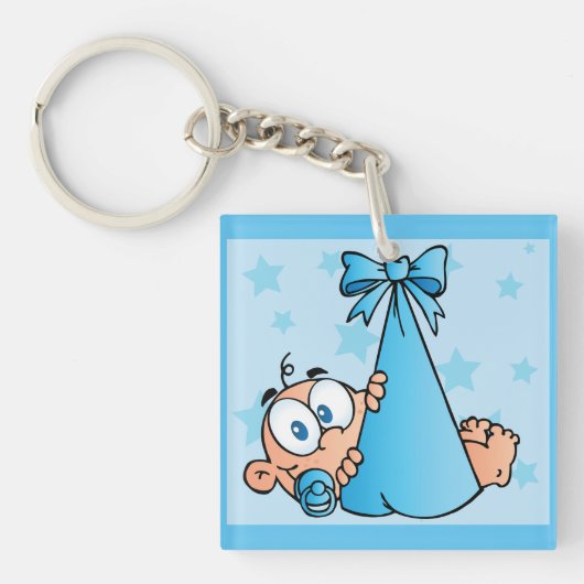 Schattige Baby Boy met Fopspeen in een Sling Sleutelhanger (Voorkant)