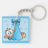 Schattige Baby Boy met Fopspeen in een Sling Sleutelhanger (Achterkant)