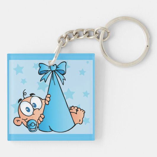 Schattige Baby Boy met Fopspeen in een Sling Sleutelhanger (Achterkant)