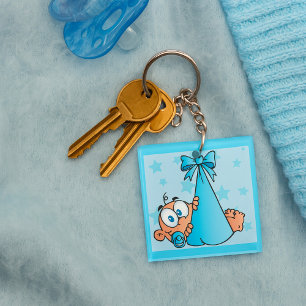 Schattige Baby Boy met Fopspeen in een Sling Sleutelhanger