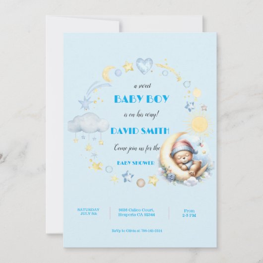 Schattige Baby Boy Shower Uitnodiging (Voorkant)