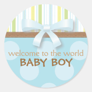 Schattige Baby Boy Stripes + Stippen Blauw Groen w Ronde Sticker