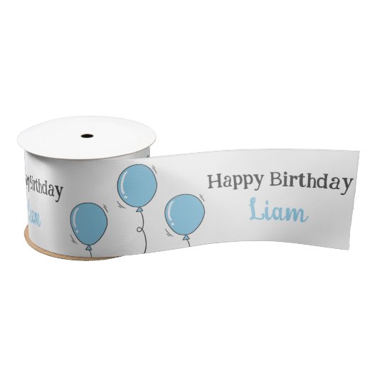 Schattige Baby Boy's First Birthday Blue Balloon C Satijnen Lint (Spoel)