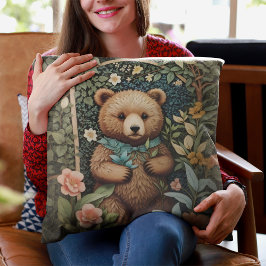 Schattige Baby Brown Beer William Morris geïnspire Kussen