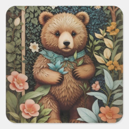 Schattige Baby Brown Beer William Morris geïnspire Vierkante Sticker