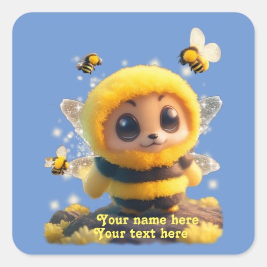 Schattige Baby Bumble Bee personaliseren Aangepast Vierkante Sticker (Voorkant)