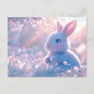 Schattige Baby Bunny in een bloemenveld Briefkaart